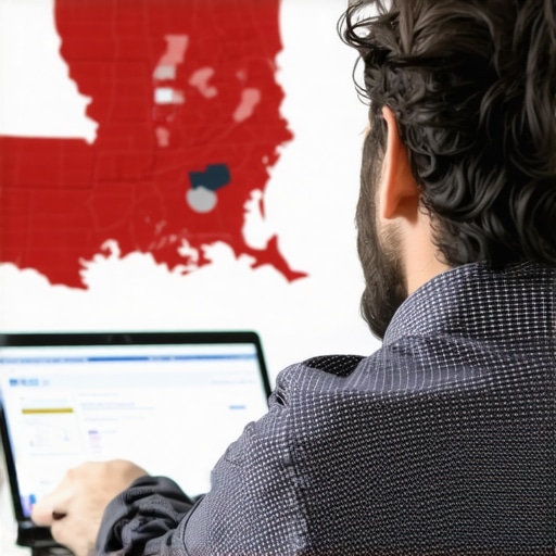 Deep Dive into Louisiana Local SEO Marketing professional studying Louisiana map for local SEO optimization.