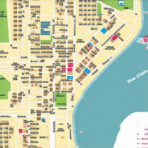 Map of New Orleans with local business highlights and neighborhood labels.