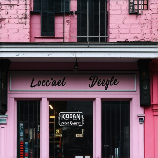 Colorful storefront in the French Quarter of New Orleans with bustling street activity.
