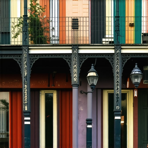 Vibrant New Orleans Street Scene Colorful street scene in New Orleans showing local shops and cultural festivities
