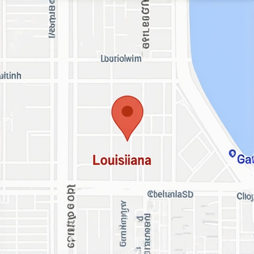 A detailed map of Louisiana with a focus on Google Maps highlighting a business location.