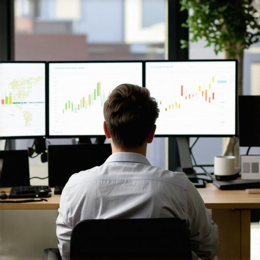 SEO Monitoring in Action Person analyzing local SEO dashboards and maps on multiple screens