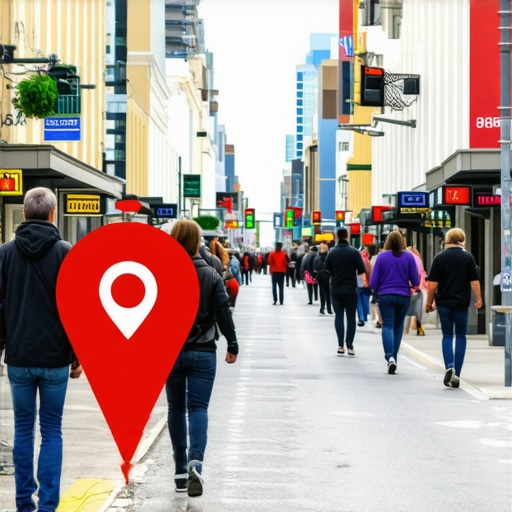 Colorful street scene in New Orleans with businesses and Google Maps marker icon