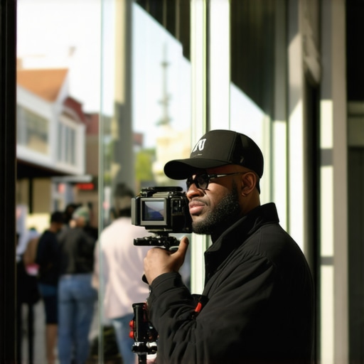 Business owner filming a short video outside a shop in New Orleans for Google verification