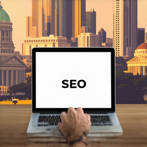 Person analyzing local SEO data on a laptop with New Orleans landmarks in the background.