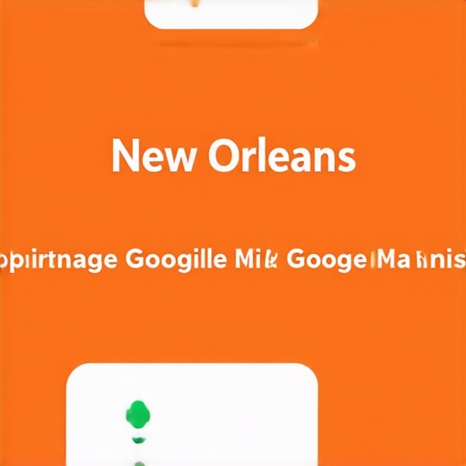 Illustration of a local business owner optimizing their Google My Business profile with focus on New Orleans landmarks and SEO strategies.