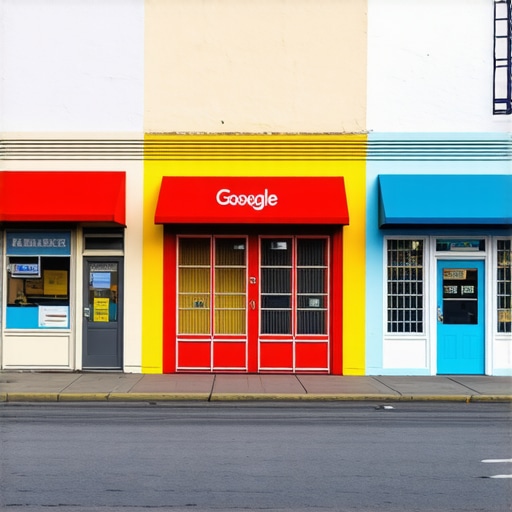 Colorful Louisiana street with Google Maps interface overlay highlighting local storefronts.