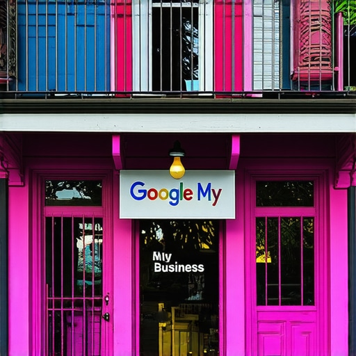 Colorful New Orleans shop front with Google My Business sign and lively surroundings.