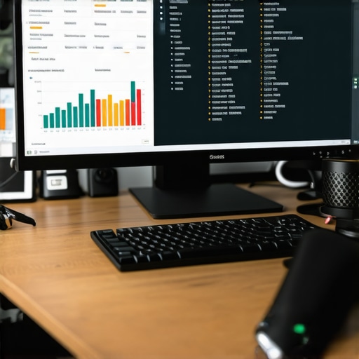 Optimized Workspace for Local SEO A modern workspace setup with multiple screens displaying SEO dashboards and data analytics for local map rankings.